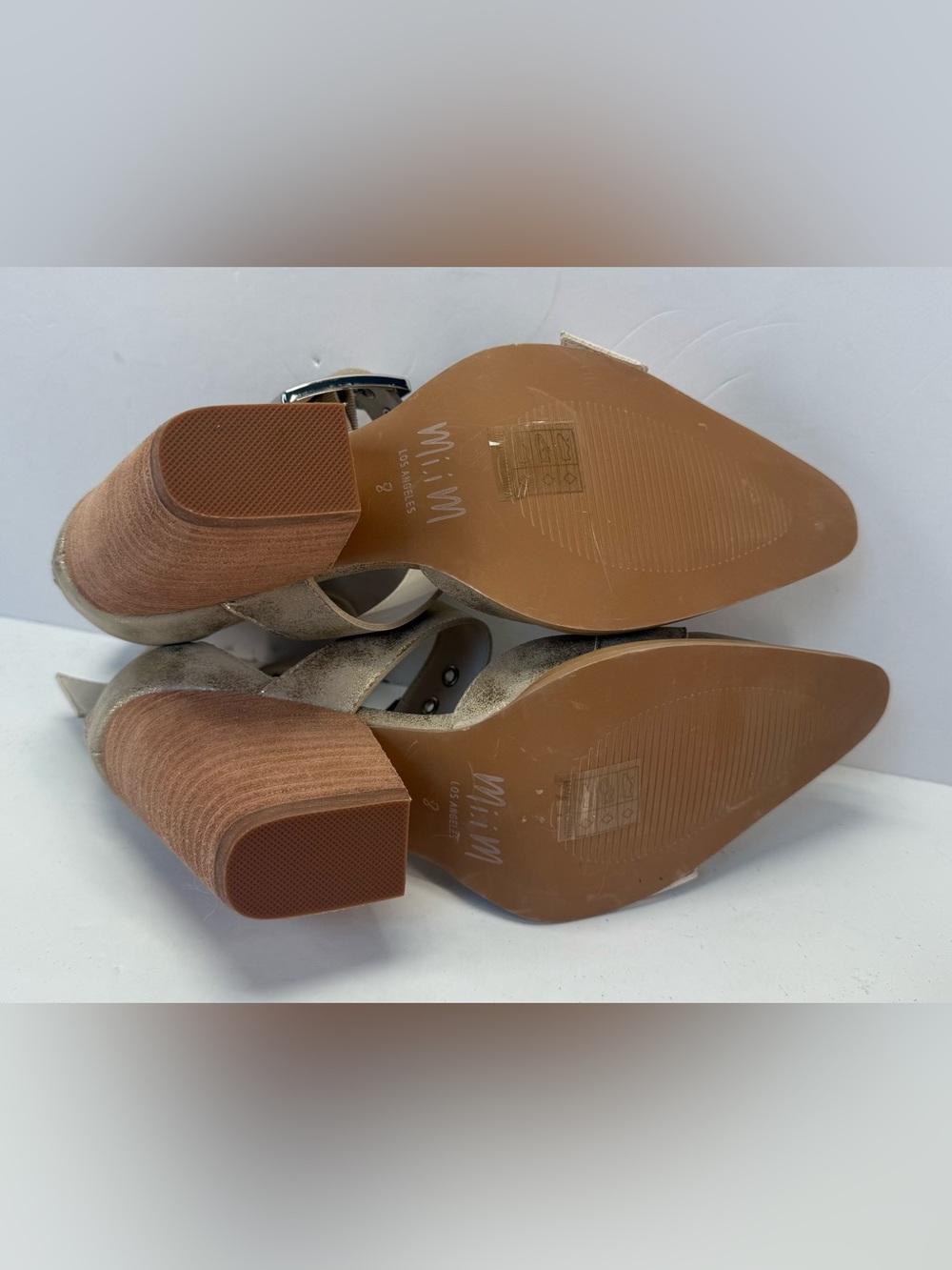 Mi Mi Hendrix Triple Buckle gold Metallic Block Heel Pumps for Women size 8 - Picture 14 of 16